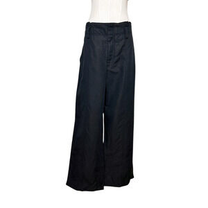 Vince Black Linen Cotton High Waist Pintuck Wide Leg Pants Size 12